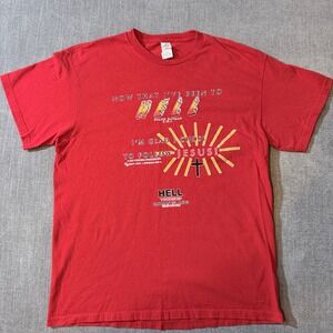 Vintage Hell Grand Cayman I Follow Jesus Red Graphic T-Shirt Mens Large Delta